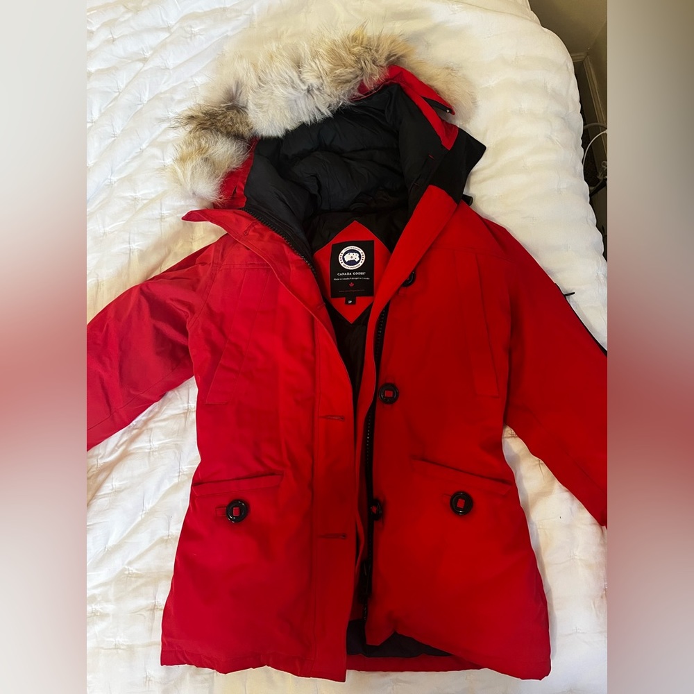 Size small. Red. Canada goose short coat.
